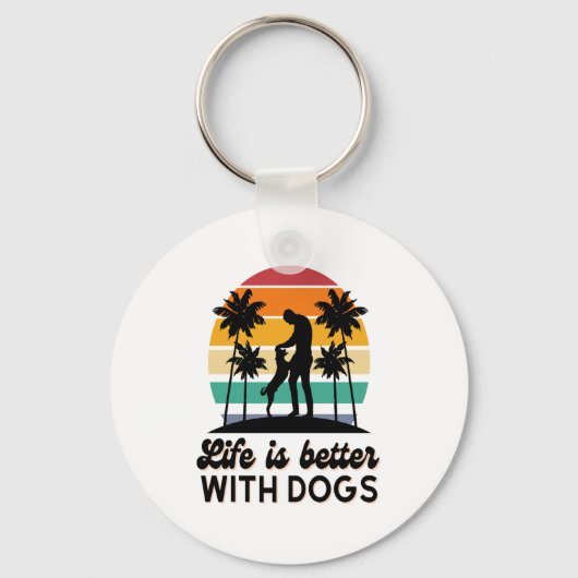 Het leven is beter met honden Retro Sunset Man en Sleutelhanger (Voorkant)