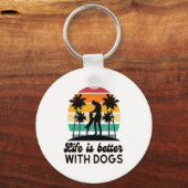 Het leven is beter met honden Retro Sunset Man en Sleutelhanger (Voorkant)