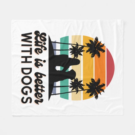 Het leven is beter met honden retro zonsondergang  fleece deken (Voorkant (Horizontaal))