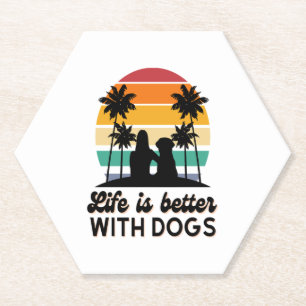 Het leven is beter met honden retro zonsondergang kartonnen onderzetters