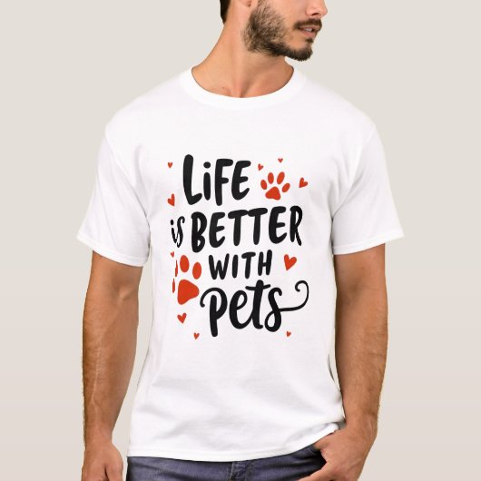 Het leven is beter met huisdieren - Schattige rood T-shirt (Voorkant)