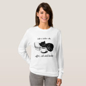 HET LEVEN IS BETER MET KAT KOFFIE EN BOEKEN T-SHIRT (Voorkant volledig)