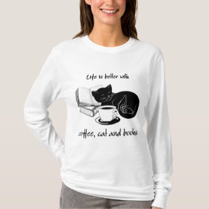 HET LEVEN IS BETER MET KAT KOFFIE EN BOEKEN T-SHIRT