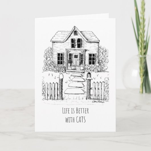 Het leven is beter met katten, Cat Lover Drawing Bedankkaart (Voorkant)