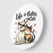 Het leven is beter met katten Cute Kat Aesthetic Grote Klok (Hoek)