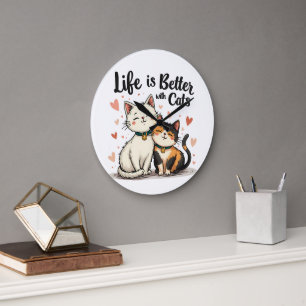 Het leven is beter met katten Cute Kat Aesthetic Grote Klok