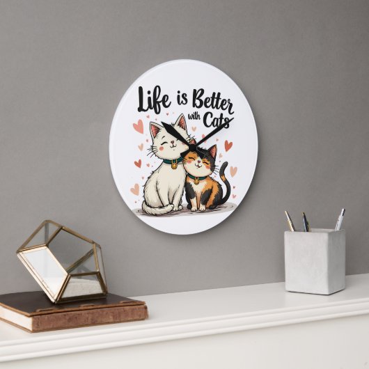 Het leven is beter met katten Cute Kat Aesthetic Grote Klok (Kantoor)