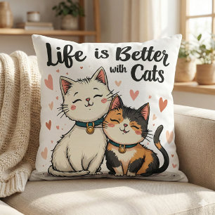 Het leven is beter met katten Cute Kat Aesthetics Kussen