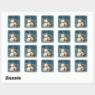 Het leven is beter met katten Cute Kat Aesthetics Vierkante Sticker