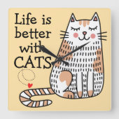 Het Leven Is Beter Met Katten Doodle Vierkante Klok (Voorkant)