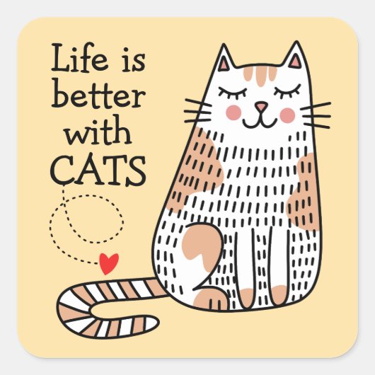Het Leven Is Beter Met Katten Doodle Vierkante Sticker (Voorkant)