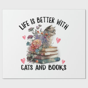 Het leven is beter met katten en boeken Grappige k Cadeaupapier