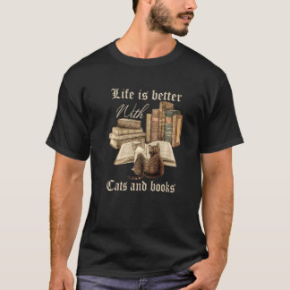 Het leven is beter met katten en boeken t-shirt