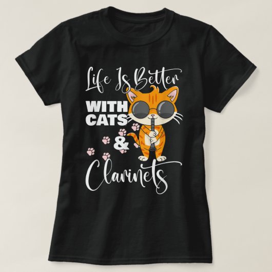 Het leven is beter met katten en Clarinets Kat Cla T-shirt (Design voorkant)