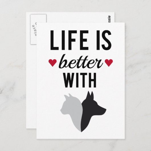 Het leven is beter met katten en honden, tekstontw briefkaart (Voorkant / Achterkant)