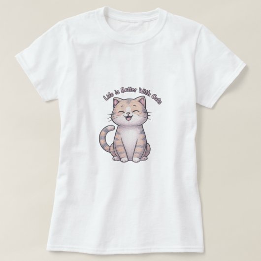 Het leven is beter met katten - Happy Cat Face T-s T-shirt (Design voorkant)