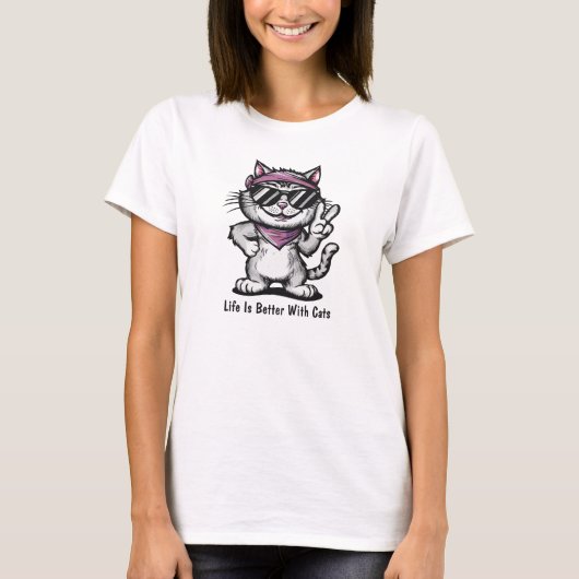 Het leven is beter met katten, kat T-shirt (Voorkant)
