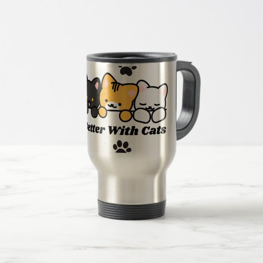 Het Leven Is Beter Met Katten Mop Cat Sticker Reisbeker (Voorkant rechts)