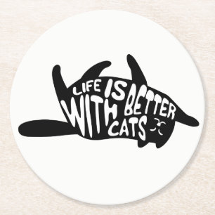 Het leven is beter met katten   Typografie van de Ronde Kartonnen Onderzetter