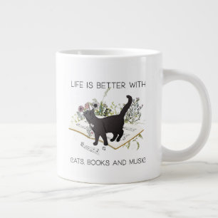 Het leven is beter met kattenboeken en muziek grote koffiekop