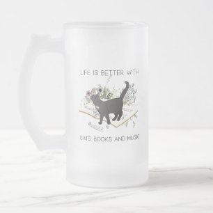 Het leven is beter met kattenboeken en muziek matglas bierpul