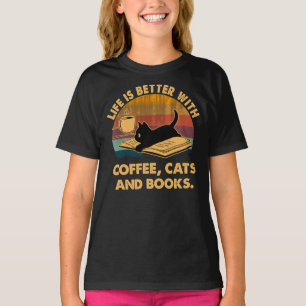 Het leven is beter met koffiekatten en boeken Klas T-shirt