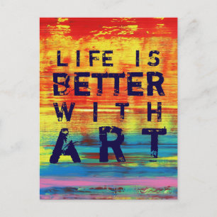 Het leven is beter met kunst- Rood Geel Abstracte  Briefkaart
