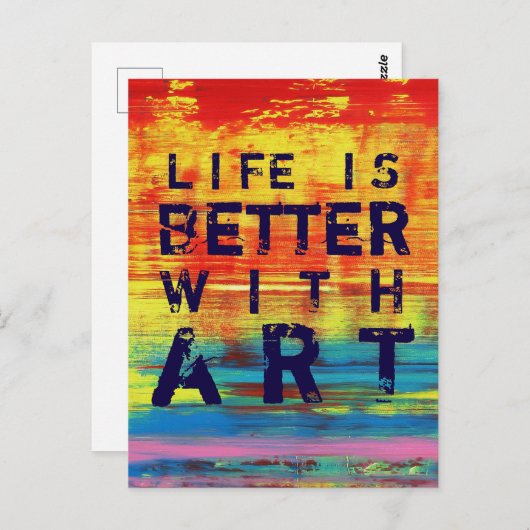 Het leven is beter met kunst- Rood Geel Abstracte Briefkaart (Voorkant / Achterkant)