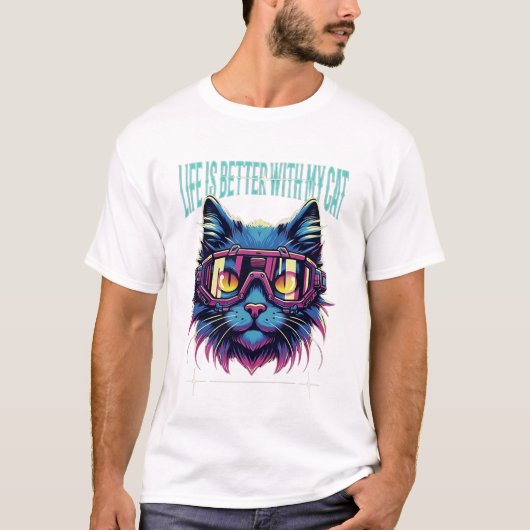 Het leven is beter met mijn kat - futuristische ka t-shirt (Voorkant)