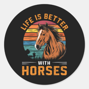 Het leven is beter met paarden Grappig Retro paard Ronde Sticker