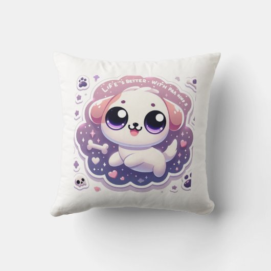Het leven is beter met Paw - Kawaii Puppy Pet Love Kussen (Achterkant)