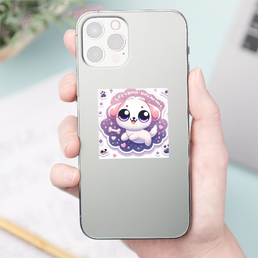 Het leven is beter met Paw Kawaii Puppy Vinyl Stic Sticker (Telefoon)