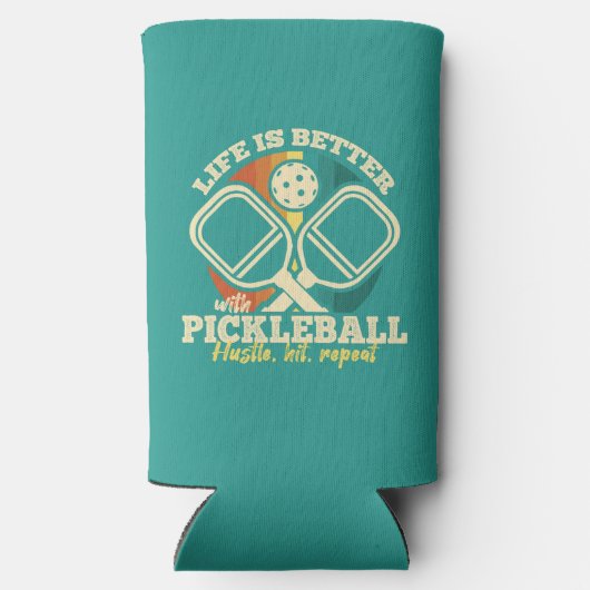 Het leven is beter met Pickleball Retro grafische Seltzer Blikjeskoeler (Achterkant)
