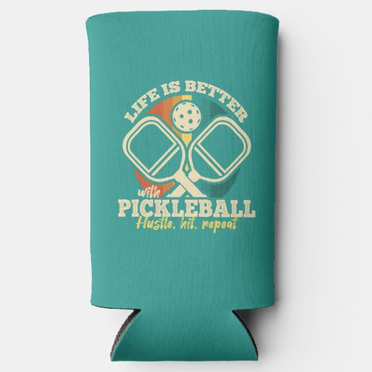 Het leven is beter met Pickleball Retro grafische  Seltzer Blikjeskoeler (Voorkant)