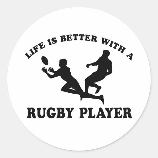 Het leven is beter met Rugby Player Ronde Sticker (Voorkant)