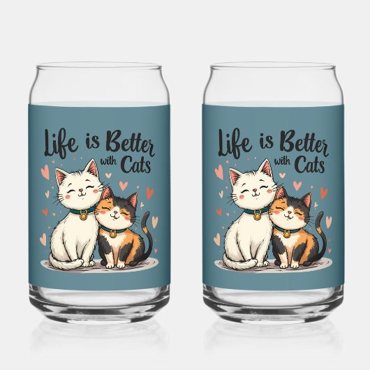 Het leven is beter met Schattigee Cat Aesthetic, B Blikvorm Glas (Voorkant)