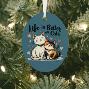 Het leven is beter met Schattigee Cat Aesthetic Metalen Ornament