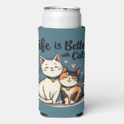 Het leven is beter met Schattigee Cat Aesthetic Seltzer Blikjeskoeler (Seltzer Achterkant)