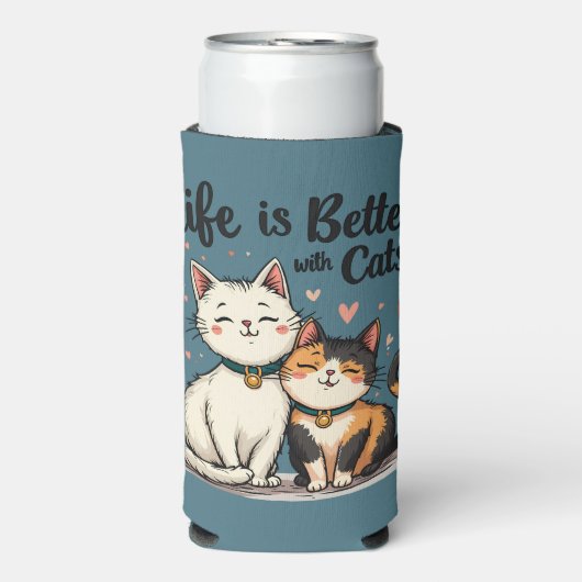 Het leven is beter met Schattigee Cat Aesthetic Seltzer Blikjeskoeler (Seltzer Voorkant)