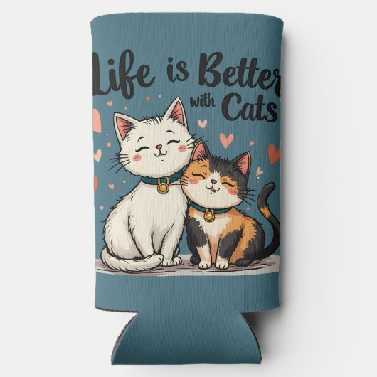Het leven is beter met Schattigee Cat Aesthetic Seltzer Blikjeskoeler (Achterkant)