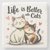 Het leven is beter met Schattigee Cat Aesthetic Stenen Onderzetter (Voorkant)