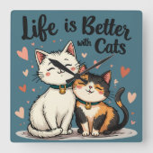 Het leven is beter met Schattigee Cat Aesthetic Vierkante Klok (Voorkant)