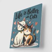 Het leven is beter met Schattigee Cat Aesthetic Vierkante Klok (Hoek)