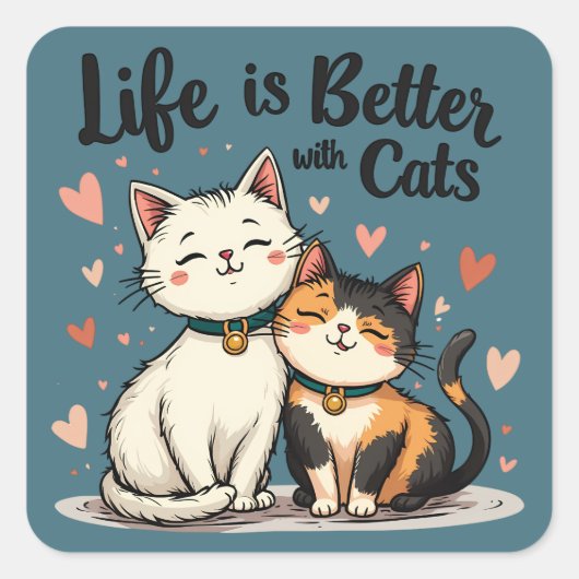 Het leven is beter met Schattigee Cat Aesthetic Vierkante Sticker (Voorkant)