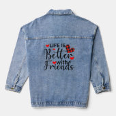 Het leven is beter met vrienden, zwarte typografie denim jacket (Achterkant)