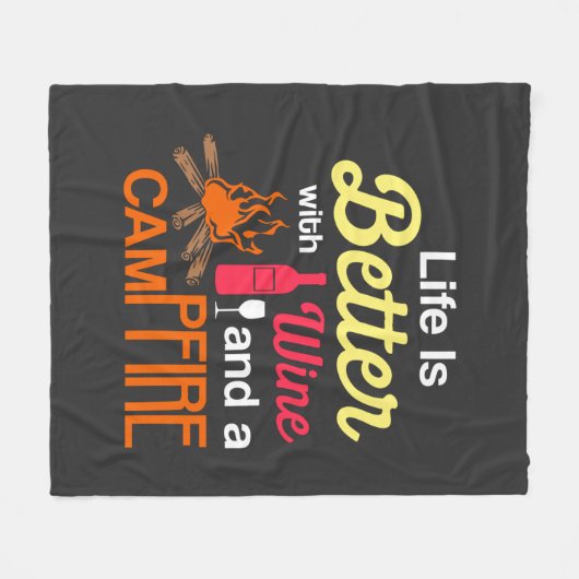 Het leven is beter met wijn en kampvuur fleece deken (Voorkant (Horizontaal))