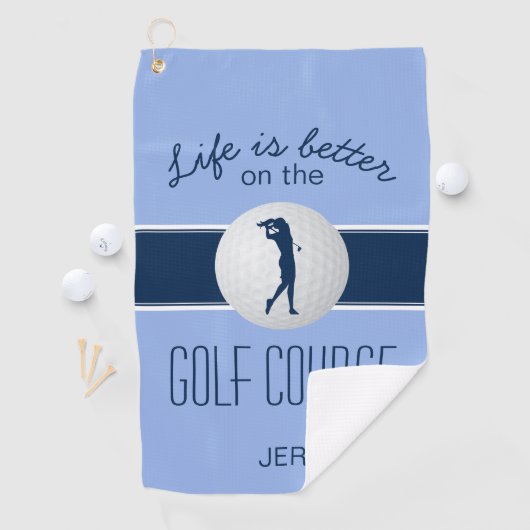 Het leven is Beter Monogrammed Golfer Blauw Modern Golfhanddoek (Insitu)
