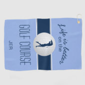 Het leven is Beter Monogrammed Golfer Blauw Modern Golfhanddoek (Horizontaal)