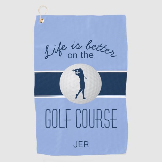 Het leven is Beter Monogrammed Golfer Blauw Modern Golfhanddoek (Voorkant)