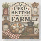 Het Leven Is Beter Op De Boerderij Stenen Onderzetter (Voorkant)